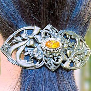 🆕 OOAK Handmade Art Nouveau Deco Hair Clip | Martelli Glass | French Clip